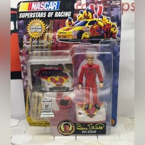 Bill Elliott NASCAR Figurine, helmet, hood, card, Trophy